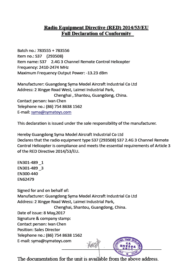 S37 Radio Equipment Directive