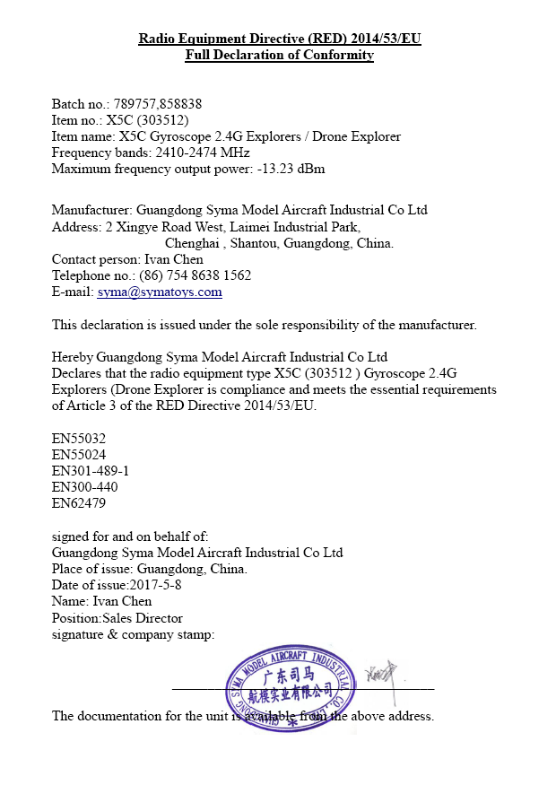 X5C Radio Equipment Directive